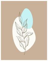 Posters with blue and brown colors minimalist design elements in Boho style. Wall art leaf, home deco, hand drawn leaves. vector