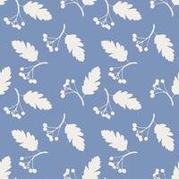 Blue pattern with Rowan branch imprint silhouette pastel color. vector