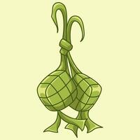 ketupat arroz bola de masa hervida asiático tradicional comida ilustración en vector mano dibujado estilo para eid al-fitr