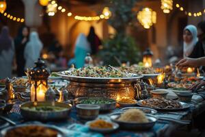 ai generado el musulmán banquete de el santo mes de Ramadán kareem foto