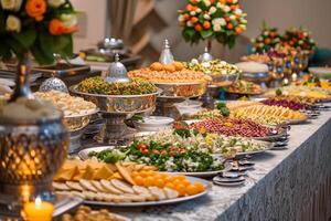 AI generated Ramadan iftar buffet table setup photo