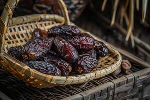 ai generado seco fecha palma frutas o karma, Ramadán ramazan comida foto