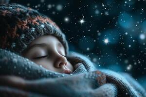 AI generated World day of sleep, night starry sky, inscription, sleeping month in a cap photo