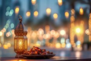 AI generated Ramadan kareem holiday concept with iftar dates photo