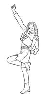 happy teen woman standing with hand up celebrating gesture vector