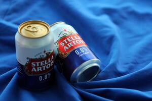 KYIV, UKRAINE - 4 MAY, 2023 Can of Stella Artois beer without alcohol and low in calories photo