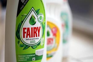 KYIV, UKRAINE - OCTOBER 31, 2023 Bottle of Fairy washing up Liquid produced by Procter and Gamble and sold in most parts of Europe photo