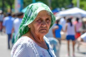 AI generated Portrait of Jewish old woman with a scarf on her head. Neural network AI generated photo