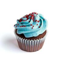 AI generated Blue Frosted Chocolate Cupcake with Sprinkles photo