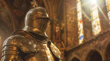 AI generated Medieval Knight Armor in Castle Interior photo