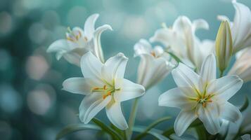 AI generated Serene White Lilies, Tranquil Floral Background photo