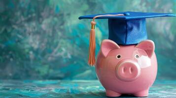 AI generated Graduation Cap Piggy Bank, Education Savings photo