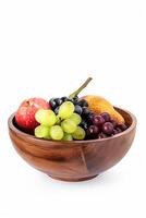 AI generated Fresh Mixed Fruits in Wooden Bowl Isolated photo