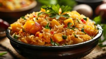 AI generated Fresh Mango Rice Bowl with Herbs photo