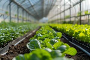 AI generated Sustainable Greenhouse Seedlings   Sunlit Growth photo