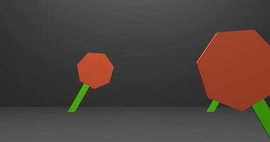 3D animation of heptagon stick moving right to left, animation moving backward, 3d render video