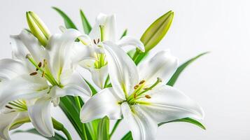 AI generated Spring White Lilies Isolated   Space for Text photo