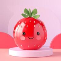 AI generated Happy Strawberry Cartoon on Pink Backdrop photo