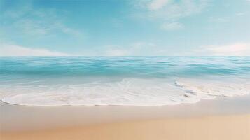 ai generado hermosa arenoso playa y suave azul Oceano ola realista fotografía foto