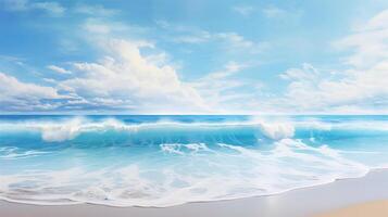 AI generated Beautiful sandy beach and soft blue ocean wave realistic photography photo