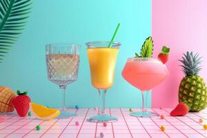 AI generated Summer Cocktail Fiesta, Tropical Assortment with Copy Space photo