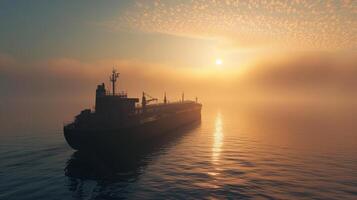Cargo Ship Sunrise Silhouette   Marine Logistics Background photo