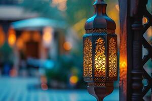 AI generated ornate ramadan lantern and an ornamental frame photo