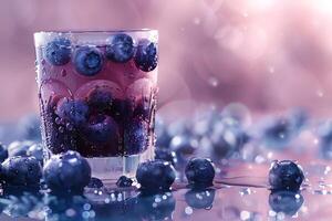 AI generated Glass of blueberry juice on table in cafe, closeup photo