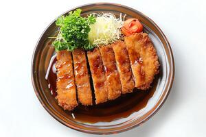 AI generated Tonkatsu served on a plate isolated on a white background photo