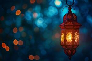 AI generated Arabic lantern in the night. Ramadan concept photo