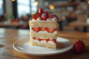 ai generado fresa torta de frutas en un blanco plato foto