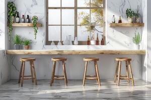 AI generated interior design of a modern kitchen with minimalistic scandinavian marble style photography photo