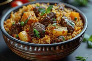 AI generated indian biryani rice professional advertising food photography photo