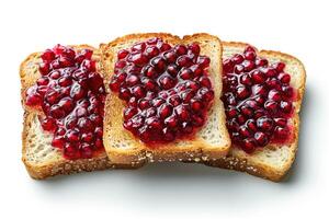 AI generated toasts with fruits jam on kitchen table professional advertising food photography photo