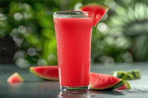 AI generated Glass of watermelon juice is on the table photo