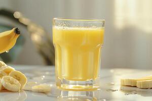 AI generated Glass of banana juice is on the table photo