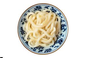 ai generado udon servido en un plato aislado en un blanco antecedentes foto