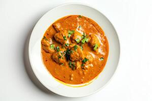 AI generated Japanese curry served on a plate isolated on a white background photo
