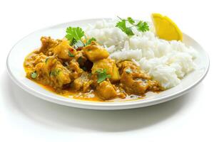 AI generated Japanese curry served on a plate isolated on a white background photo