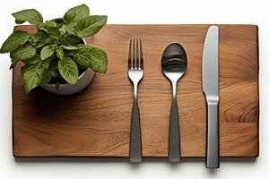 AI generated cutlery tableware set mockup background photo