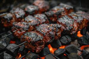 AI generated lamb being grilled on coal professional advertising food photography photo