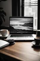 AI generated Analog Photography of Laptop on Wooden Desk photo