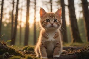 ai generado cinematográfico estado animico dorado hora puesta de sol y adorable gatito retrato generado por ai foto