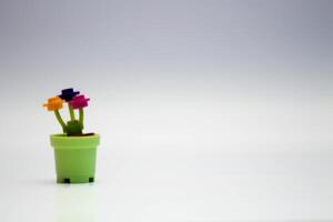 Close up of plant plastic toy on white background photo