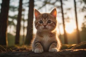 AI generated Cinematic Mood Golden Hour Sunset and Adorable Kitten Portrait Generated by AI photo