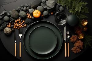 AI generated cutlery tableware set mockup background photo