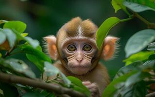 AI generated Baby monkey in the forest photo