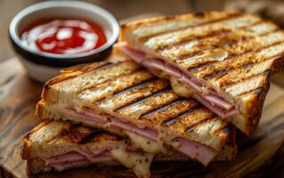 AI generated Grilled toast sandwich with smoked ham photo