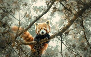 AI generated Red panda in tree photo