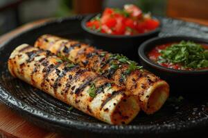 ai generado enchiladas mexicano comida en el cocina mesa profesional publicidad comida fotografía foto